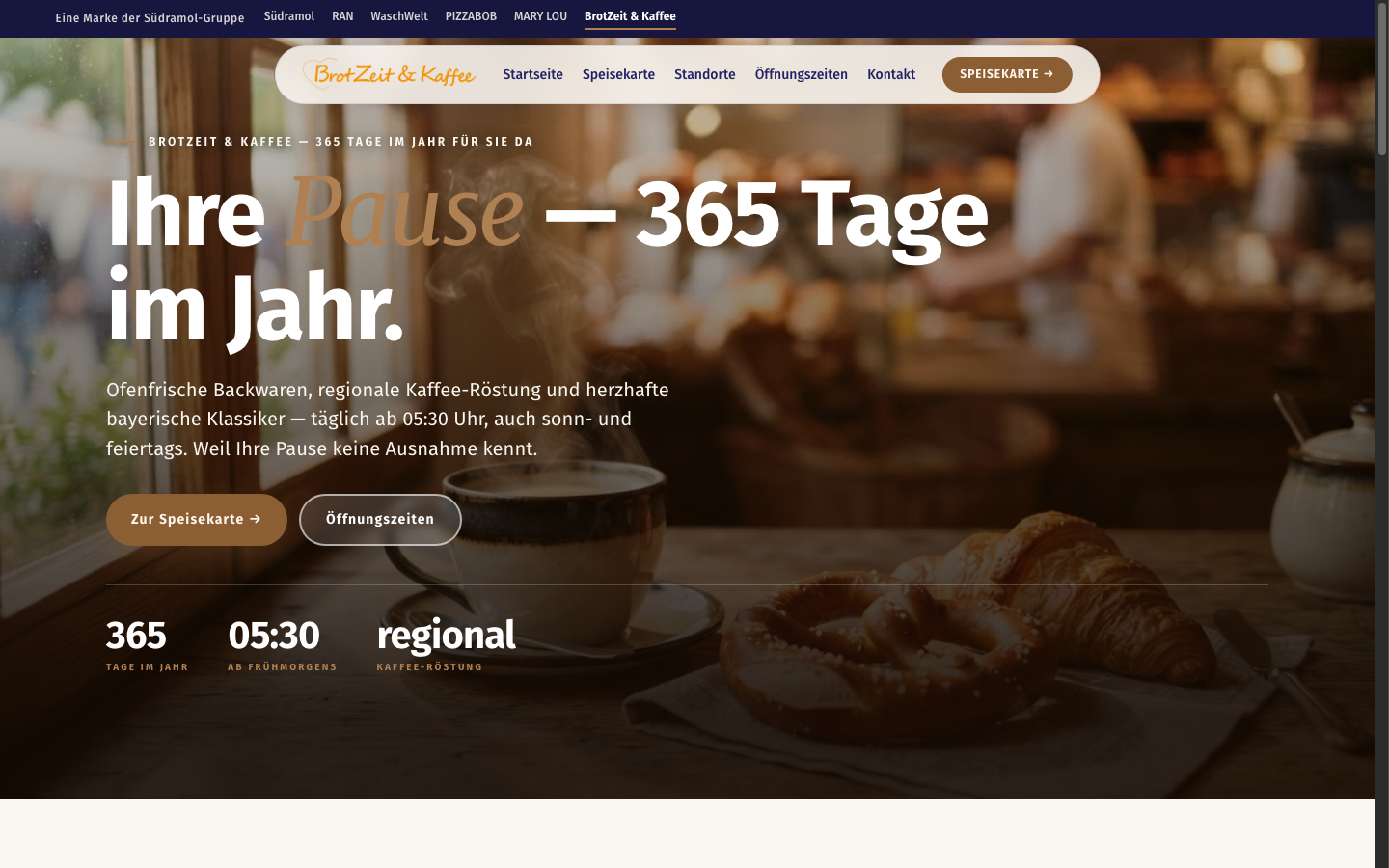 BrotZeit & Kaffee Sub-Marken-Website — Hero