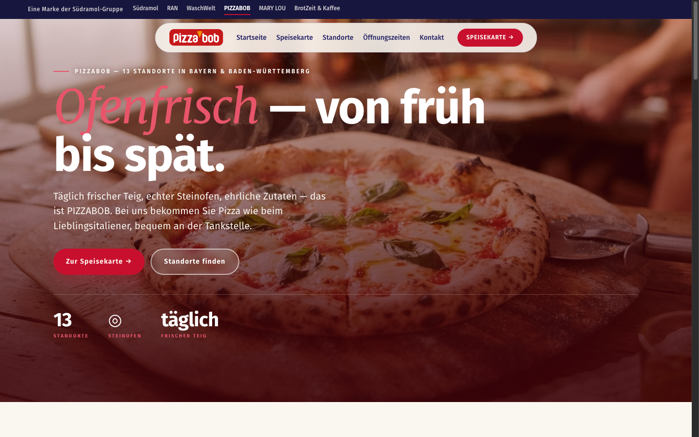 PIZZABOB Sub-Marken-Website — Hero