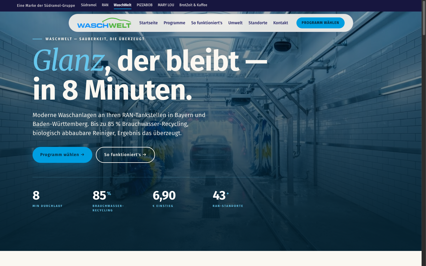 WaschWelt Sub-Marken-Website — Hero